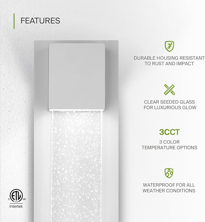 ASD LED 13" Bubble Glass Wall Light Fixture, Outdoor & Indoor Seeded Sconce | 3CCT, Waterproof, Dimmable, ETL Listed | 12W 500LM 3000-5000K 120V | Exterior Lantern, Porch Lighting | White