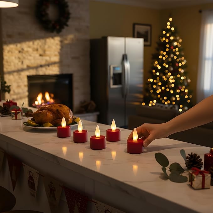 Rechargeable Flameless Candle with Remote Timer, 3D Moving Flame Real Wax Led Candles (Includes Remote Control, Charging Base, and USB Cable) (Red, 1.4in)