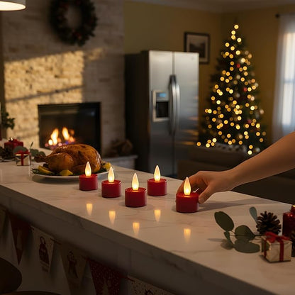 Rechargeable Flameless Candle with Remote Timer, 3D Moving Flame Real Wax Led Candles (Includes Remote Control, Charging Base, and USB Cable) (Red, 1.4in)