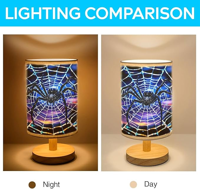Spider Table Lamp LED 3-Color Pressed Bedside, Spider Shade Lamp with Wood Base for Bedroom Living Room Desk Office TL01