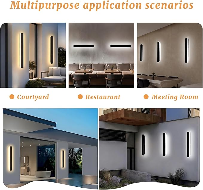 Modern Black Outdoor Wall Lights for House 31.5" Garage Exterior Lighting Fixtures LED IP65 Outdoor Wall Light Dimmable 3000K-6000K Long Strip Anti-Rust Wall Lamp for Patio Passage Porch