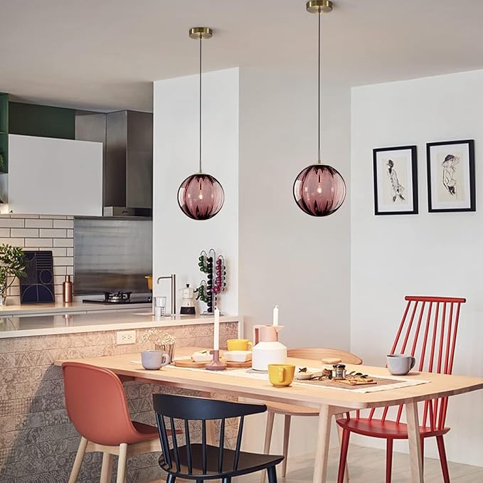 KCO Lighting Modern Globe Pendant Light Contemporary Small Gold Pendant Lighting Kitchen Island Lights Small Glass Hanging Lights (Burgundy-7.9”)