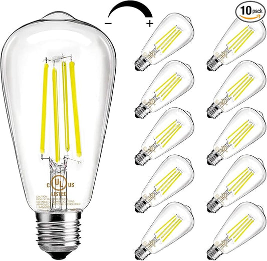 DAYBETTER 10 Pack LED Lights, Vintage LED Edison Bulbs 60 Watt Equivalent, ST58 Antique Filament Light Bulbs, E26 Dimmable Bulb with Neutral White 4000K, Brightness 8W, 800LM, Clear Glass
