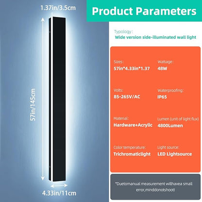 Upgrade Widened 2 Pack 57inch Long Modern Outdoor Wall Lighting, Dimmable 3000K-6000K, IP65 Waterproof Exterior Wall Sconces, Black Linear LED Porch Light for House, Yard, Garden with Remote Control