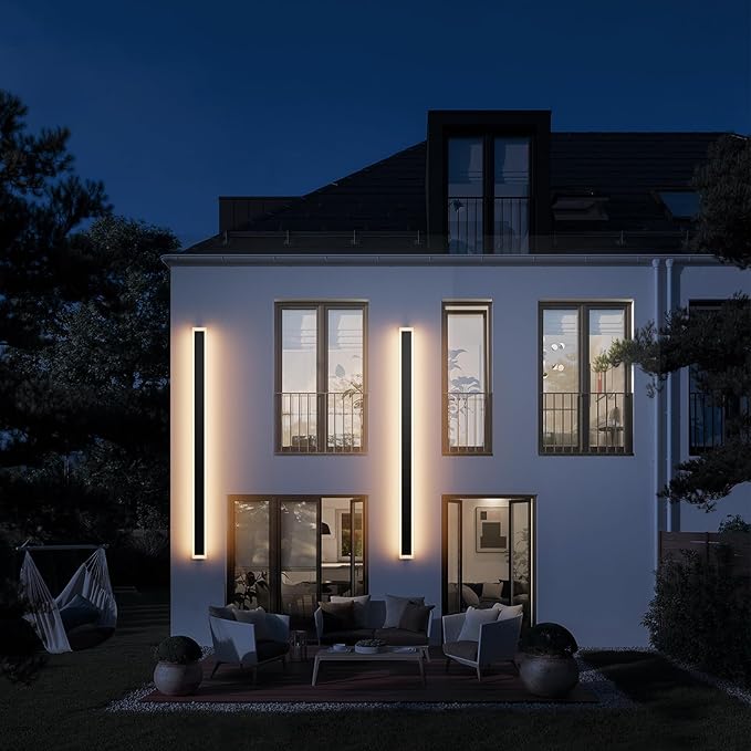 2 Pack 71In Long Outdoor Wall Lights IP65 Waterproof,50W Black Modern LED Exterior Wall Light 3000K Linear Outdoor Light for House Porch Courtyard