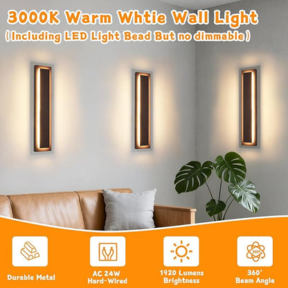 23.6 in Long Outdoor LED Wall Lights, Modern Exterior Garage Wall Light,24W Brown Outdoor Wall Sconce,Waterproof Outside Light Fixtures for House,Patio,Front Porch,2 Pack(3000K Warm White)