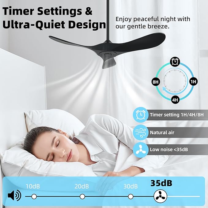 Outdoor Ceiling Fan Without Light, 42Inch Smart Ceiling Fan with Remote & Voice Control for Alexa/Google, 3-Blade Wood Fan, Quiet DC Motor, 6 Speeds for Patio, Porch, Farmhouse, Black