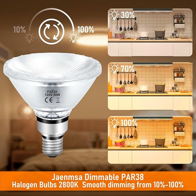 PAR38 Halogen Flood Light Bulbs 90W 120V, 4Pcs Halogen PAR38 90W Light Bulbs Dimmable with E26 Base, 2700K Warm White, 4050 Lumens for Indoor and Outdoor