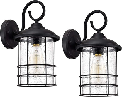 MICSIU 12 Inch Outdoor Wall Lantern 2 Pack, Textured Black Exterior Wall Sconce with Clear Seedy Glass, Waterproof Outside Porch Lights for House, Entryway, Home, Patio, Garage, Doorway