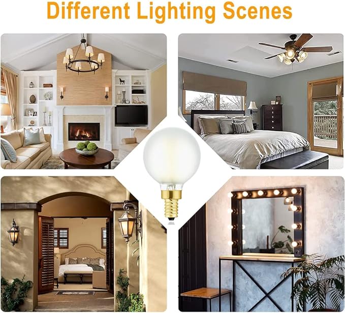 Leools Dimmable G16.5 LED Frosted Bulbs,4W Equal 40 Watt Light Bulb,400lm,Soft White 3000K,Frosted Glass,E12 Globe Light Bulb for Pendant,Vintage LED Filament Candle Bulb with Decorative,6Pcs