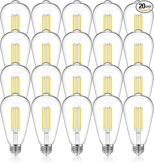 DAYBETTER 20 Pack ST58 LED Edison Bulbs, 8W Vintage Light Bulbs, Equivalent 60 Watt, 800LM, CRI85+, 2700K Warm White, Dimmable E26 Base LED Filament Bulbs for Ceiling, Home, Office, Clear Glass