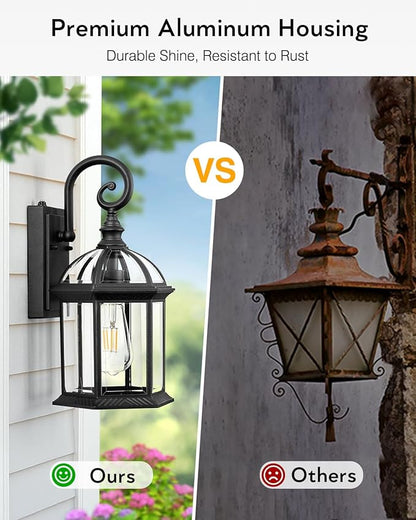 VIANIS 15.7" Large Outdoor Wall Lights, Black Exterior Lighting Fixtures with Tempered Beveled Glass, Anti-Rust Dusk to Dawn Outdoor Lighting for House, Waterproof Outdoor Sconce Lights for Porch