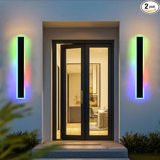 MELUCEE 2 Pack 40in Long Outdoor LED Wall Lights IP65 Waterproof Modern RGB Exterior Wall Light Fixture Black for Courtyard Garage Patio Porch, Remote Control Included