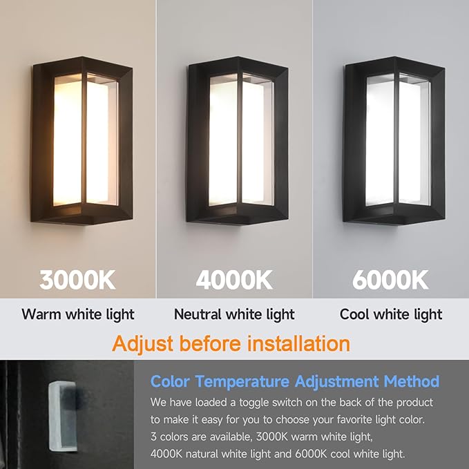 4 Pack Outdoor Wall Lights Exterior/Interior LED 24W Adjustable 3-Color 2100LM IP65 Sconces Lights Waterproof Modern Outdoor Porch Lighting Fixtures Aluminum Wall Lights Compatible with Dimmers