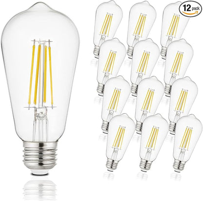 Depuley LED Light Bulbs E26: Edison LED Filament Bulbs 6W Equivalent 60W - Vintage Chandelier Lights Bulb 5000K Daylight White - ST58 Clear Glass Bulb 360°Omnidirectional Lighting 800LM 90+CRI 12 Pack