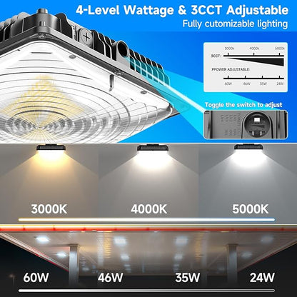 LED Canopy Light 60W, 9000LM LED Canopy Lights Outdoor, 5000K Daylight Square Gas Station Light for Carport Shop Garage Warehouse Porch Hotel Building Entrances UL Listed, 1 Pack