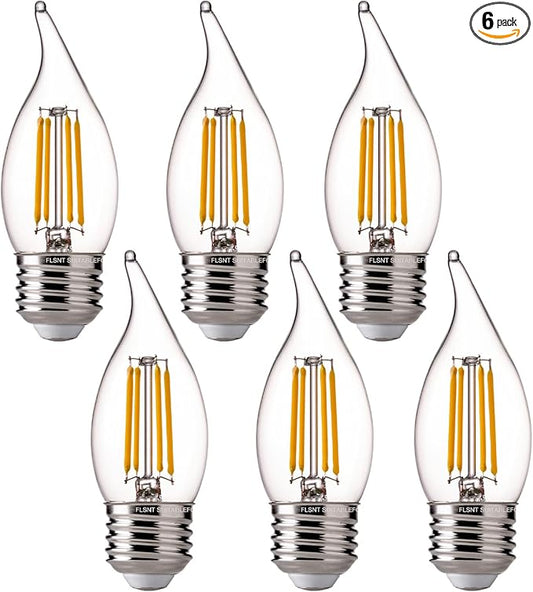 FLSNT LED 60 Watts Equivalent Chandelier Light Bulbs, CA11 Dimmable Filament Clear LED Candelabra Bulbs, E26 Medium Base, 2700K Soft White, 6 Pack UL,CA65 Listed.