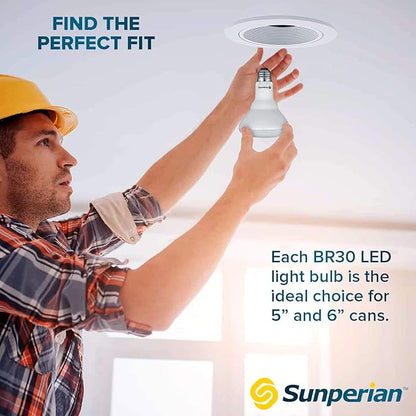 SUNPERIAN 6 Pack BR30 LED Bulb, 8.5W=65W, 4000K Cool White, 800 Lumens, Dimmable Flood Light Bulbs for Recessed Cans, Enclosed Fixture Rated, Damp Rated, UL Listed, E26 Standard Base