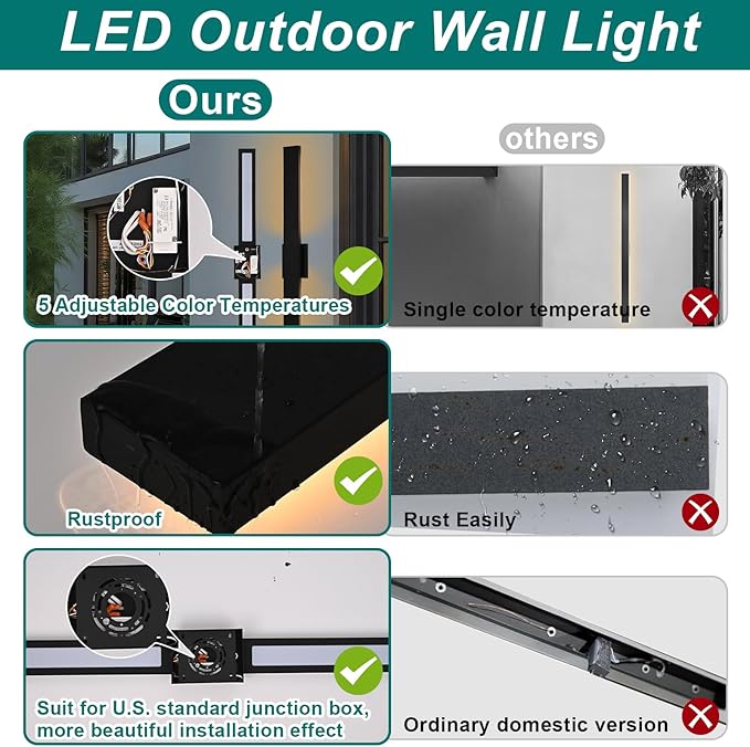 2 Pack Modern Outdoor Wall Lights for Patio,48 inch Long Outdoor LED Wall Lights,LED Long Linear Exterior Lighting,Outside Linear Wall Light for Porch,Patio,Enterway,Front Door