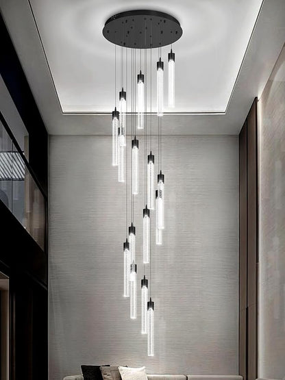 H125'' Modern Crystal Chandeliers for Entryway 18-Lights LED Dimmable Chandeliers Lighting Fixture Large Pendant Light for Staircaes Living Room Villa