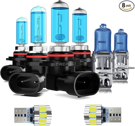 Compatible With Toyota Celica 1994-1999 Halogen Headlight Bulbs, 9005 High Beam + 9006 Low Beam + H3 Fog Lights Halogen Light Bulb + License Plate Lights, Pack of 8
