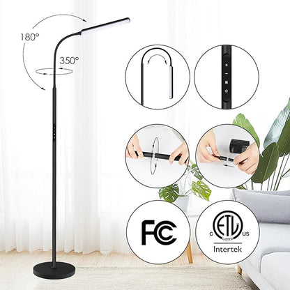 Dimunt LED Floor Lamp, Bright 15W Floor Lamps for Living Room with 1H Timer, Stepless Adjustable 3000K-6000K Colors & Brightness Standing Lamp with Remote & Touch Control Reading Floor Lamps
