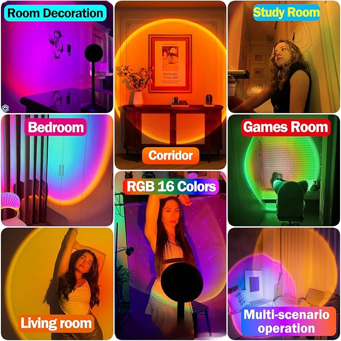 Sunset Lamp Projector Led Lights for Bedroom Night Light RGB Lights Sun Sunlight Sunrise Lamp Mood Lighting Home/Room Decor Christmas Gifts for Women,Tabletop Multicolor