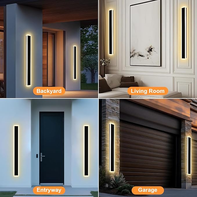 2 Pack 48In Modern LED Outdoor Wall Light, Exterior Long LED Wall Lights Fixture, 5CCT Dimmable Outdoor Linear Sconce, IP65 Waterproof Outside Wall-Mounted Lighting for Garage Front Door Porch