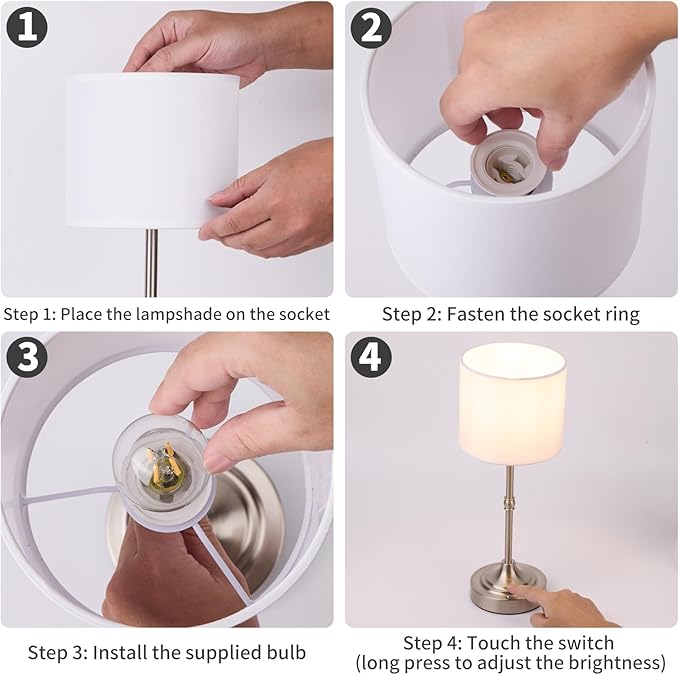 Cordless LED Table Lamp,Portables Fabric Shade Desk Lamps, Rechargeable Battery Powered Lighting, Dimmable Light for Dining Room, Bedroom, Bedside, Night Light, Balcony (Silver)
