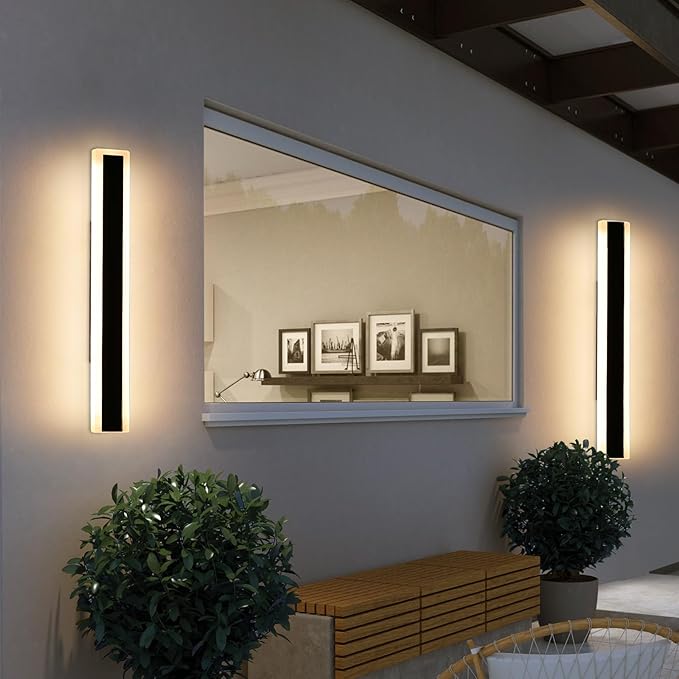 2 Pack Outdoor Porch Light, 23.6inch Modern LED Wall Sconce, IP65 Waterproof Exterior Light Fixture, 3 Color Lights 3000K/4500K/6000K, 24W, Outdoor Lighting for Patio, Yard, Garage