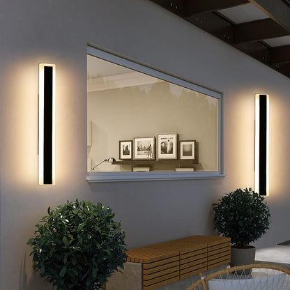 2 Pack Outdoor Porch Light, 23.6inch Modern LED Wall Sconce, IP65 Waterproof Exterior Light Fixture, 3 Color Lights 3000K/4500K/6000K, 24W, Outdoor Lighting for Patio, Yard, Garage