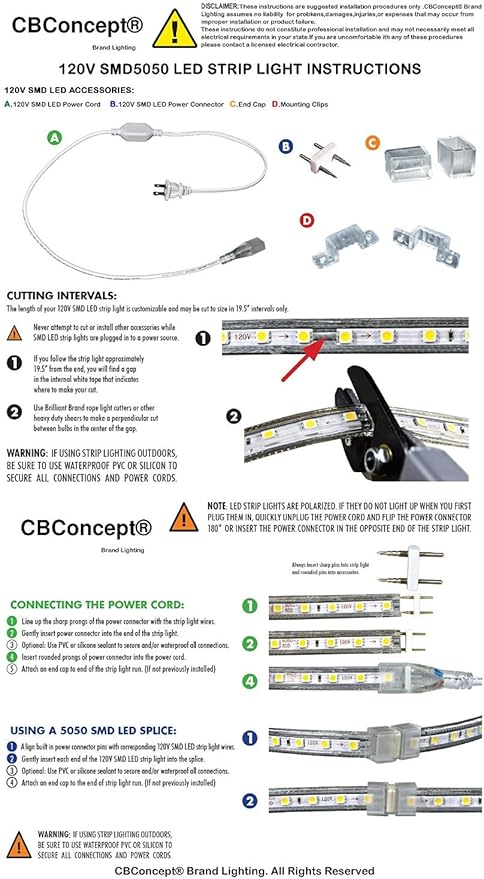 CBconcept UL Listed, 20 Feet,Super Bright 5400 Lumen, Green, Dimmable, 110-120V AC Flexible Flat LED Strip Rope Light, 360 Units 5050 SMD LEDs, Indoor Outdoor Use, Ready to use