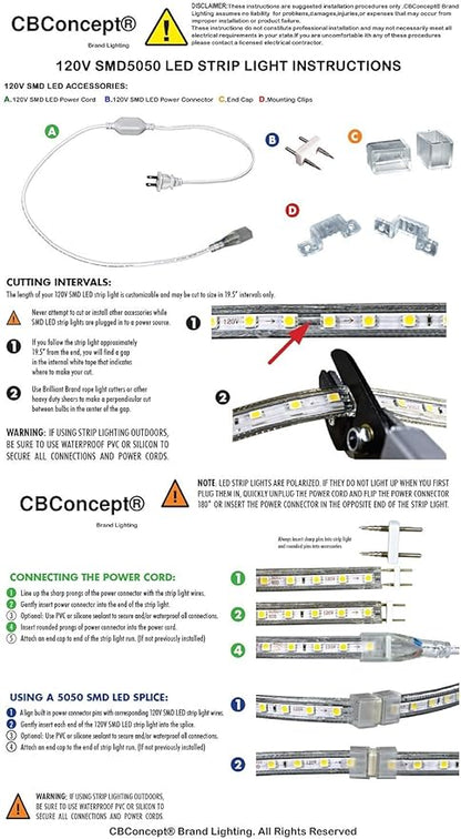CBconcept UL Listed, 20 Feet, Super Bright 5400 Lumen, 4000K Soft White, Dimmable, 110-120V AC Flexible Flat LED Strip Rope Light, Commercial Grade, Indoor Outdoor use, Ready to Plug n Shine
