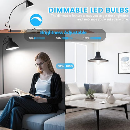 Brightever Edison Light Bulbs 60W Equivalent, Dimmable Light Bulbs, 7W, 850LM Vintage E26 LED Bulb 5000K Daylight White, 90+CRI, ST58 Clear Glass Antique LED Filament Bulb for Porch, 8 Pack