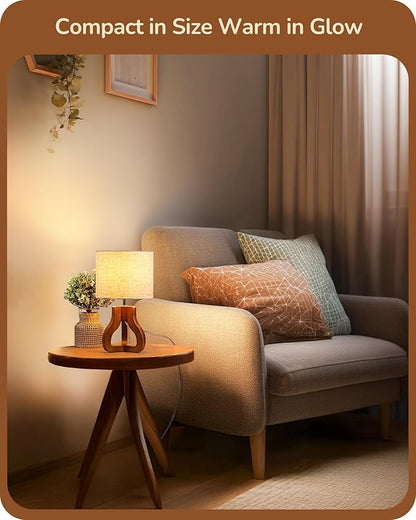 EDISHINE 14.6" Modern Table Lamp, Rose Wood Tripod Nightstand Lamp for Bedroom, Beige Linen Shade, Small Cute Bedside Lamp for Living Room, Office, On-Off Line Switch, E26 Base(Bulb Not Included)