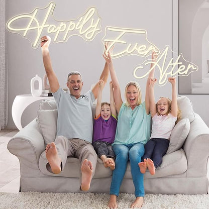 Super Large Neon Sign Happily Ever After with Dimmer, Art Decorative Neon Lights for Bedroom, Wedding, Birthday, Home Wall Decor, Bachelorette Party (60.26"X12.52")