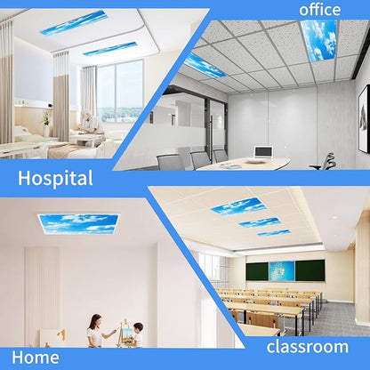 2pcs Fluorescent Light Covers - Light Covers for Ceiling Lights Classroom, Magnetic Light Filters for Office, Hospitals, Home 4 x 2 Feet (Blue sky and white clouds)