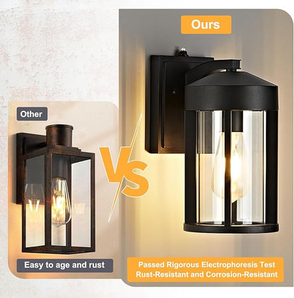 Dusk to Dawn Outdoor Wall Lights Fixture with Photocell Sensor, Modern Geometric Industrial Black Exterior Wall Sconce, Waterproof Anti-Rust Outside Porch Light for House Patio Entryway Garage(2 Pack)