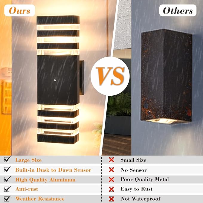 Dusk to Dawn Outdoor Wall Lights 2 Pack, Up and Down Porch Lights Outdoor Wall Mount, Waterproof Exterior Lighting Fixtures for House Garage Patio