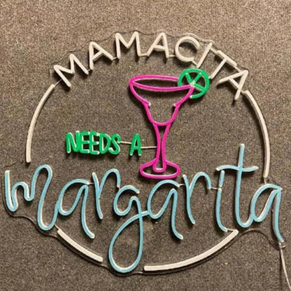 Mamacita Needs A Margarita Led Sign, 22" Cocktail Neon Sign, Cocktail Bar Wall Decor, Margarita Lover Gifts
