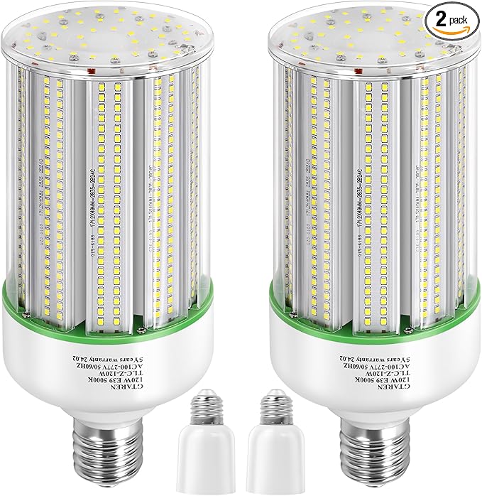 120W LED Corn Light Bulb 2pack,Replacement Metal Halide HPS CFL 500 Watt HID lamp,5000K E39 Mogul Base LED Corn lamp,for Area Lighting Wearehouse Factory Parking lot shoebox Bay Light