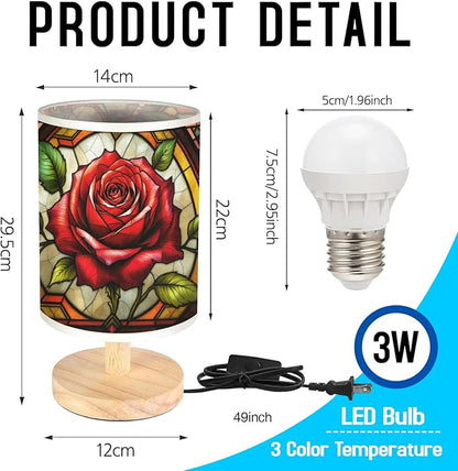 Rose Table Lamp LED 3-Color Pressed Bedside, Rose Shade Lamp with Wood Base for Bedroom Living Room Desk Office TL01