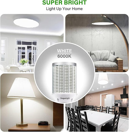 DragonLight 50W Super Bright LED Corn Light Bulbs (400 Watt Equivalent) - E26 Base LED Lamp 6000K Daylight 6,000 Lumens for Large Area Lighting, Pack of 2