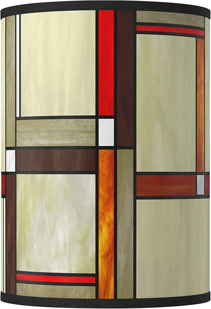 Cylinder Hardback Giclee Print Lamp Shade Modern Squares Orange Natural Medium 8" Top x 8" Bottom x 11" High Spider with Replacement Harp and Finial Fitting - Giclee Glow