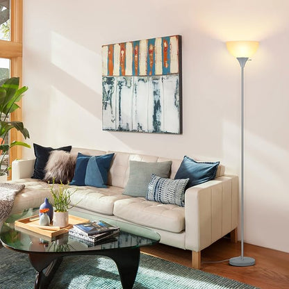 Floor Lamp, LED Standing Lamps with White Plastic Shade, Corner Floor Lights for Living Room Bedroom, Rotary Switch, Bulb not Included, Grey