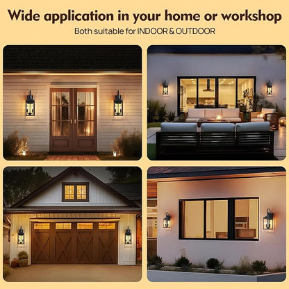 18.9" Black Dusk to Dawn Outdoor Lighting, 2-Light Industrial Porch Light with Clear Glass, Waterproof Farmhouse Outside Light Fixture Wall Mount for Porch, Patio, Garage (1 Pack)