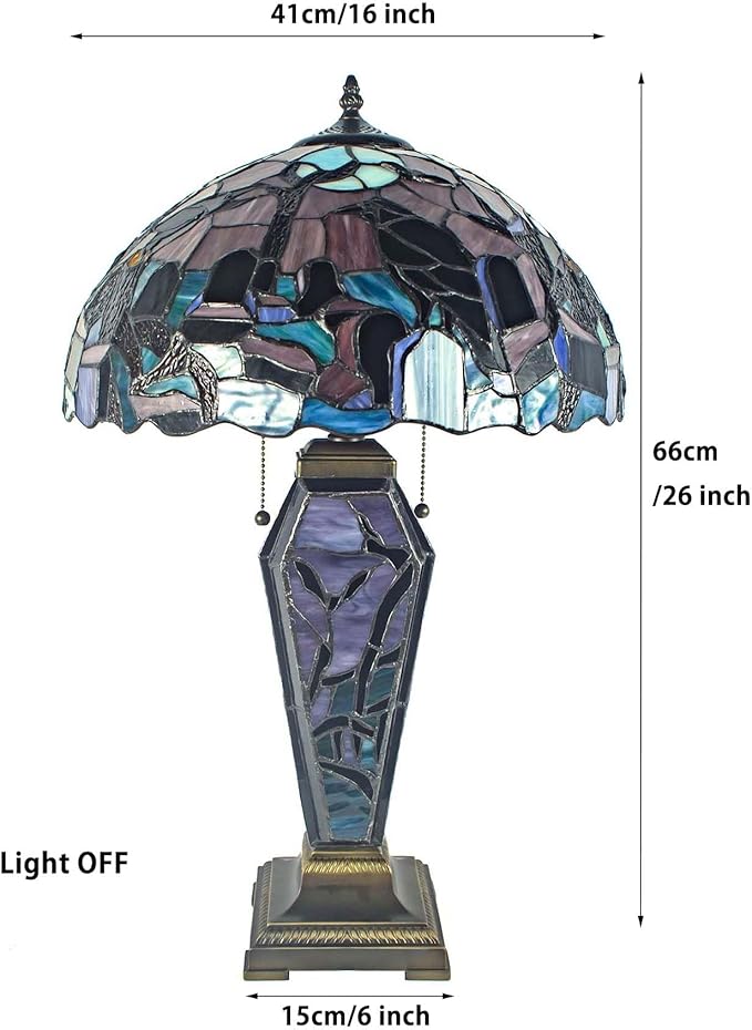 Bieye L10987 Ravens in Spooky Cemetery Tiffany-Style Stained Glass Table Lamp with Coffin Base Night Light - Gothic Graveyard Scene (Dark Orange, 16Wx26H inch)