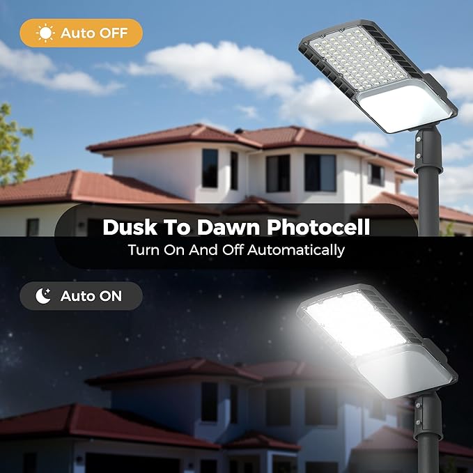 LED Parking Lot Light 300W, 60000LM Dusk to Dawn Street Area Lighting, 6000K IP65 Waterproof Commercial Lights for Parking Lot,10 Years Lifespan for Parking Gym, Driveways, 6 Pack