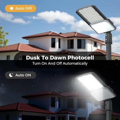 LED Parking Lot Light 300W, 60000LM Dusk to Dawn Street Area Lighting, 6000K IP65 Waterproof Commercial Lights for Parking Lot,10 Years Lifespan for Parking Gym, Driveways, 6 Pack