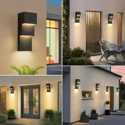 tewei Modern LED Outdoor Wall Sconce 30W Exterior Lighting Fixtures, Black Outside Lights for House Integrated LED Outdoor Wall Mount Lights for Front Porch Garage, Warm White 3000K, 2 Pack